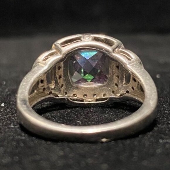 Ring Size 6 Mystic Topaz 5 Carats 10mm x 10mm 30 CZ 1mm x 1mm Sterling Silver St - Picture 3 of 5